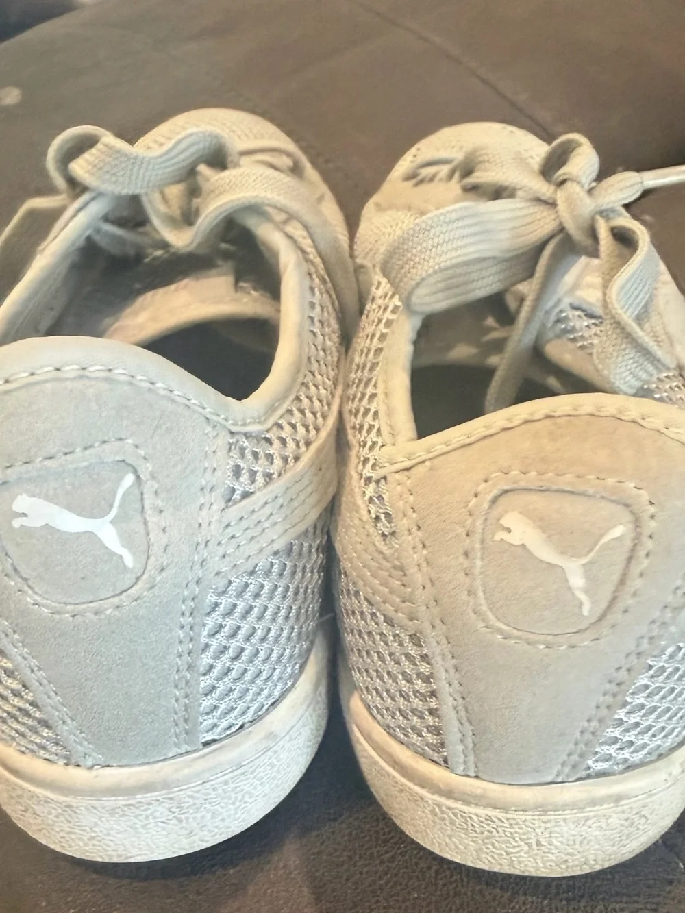 Puma Light Gray Mesh Low-Top Athletic Sneakers